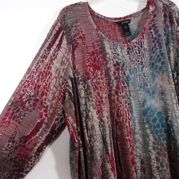 Ali Miles Knit Tunic Top Women's Plus Size 2X Multicolor Loose Fit Burnout - Picture 4 of 10